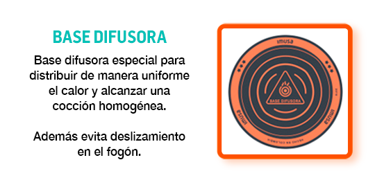 Base difusora especial para distribuir de manera uniforme.